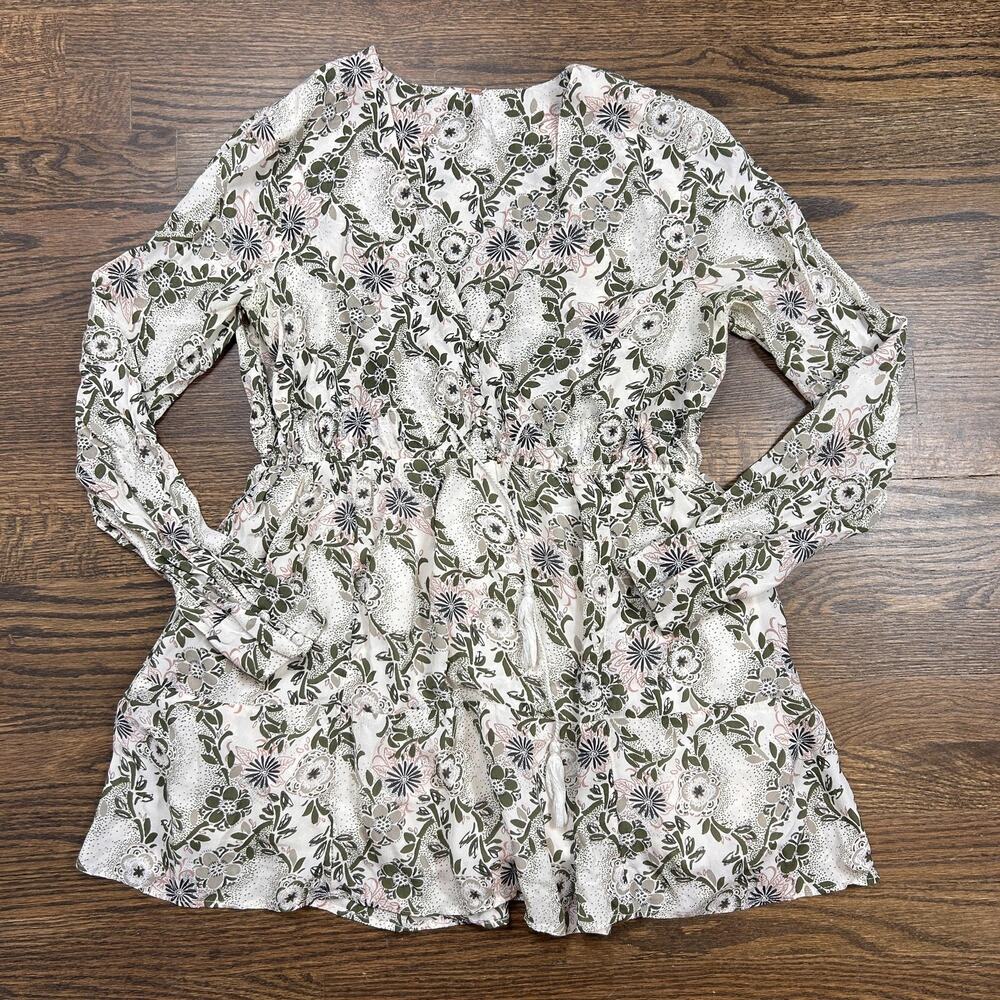 Free People Dress Womens Medium Multicolor Floral V Neck Long Sleeve Fit Flare‎